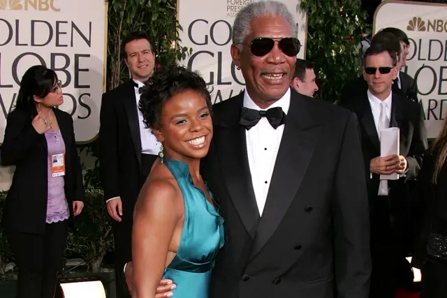 Morgan Freeman and step granddaughter E'Dena Hines at the 2005 Golden Globes